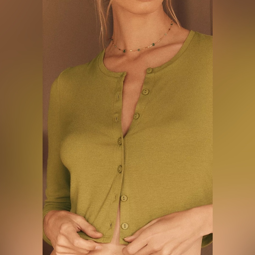 NWT Anthropologie LyreBird Crop Cardigan Sweater Olive Green Size M